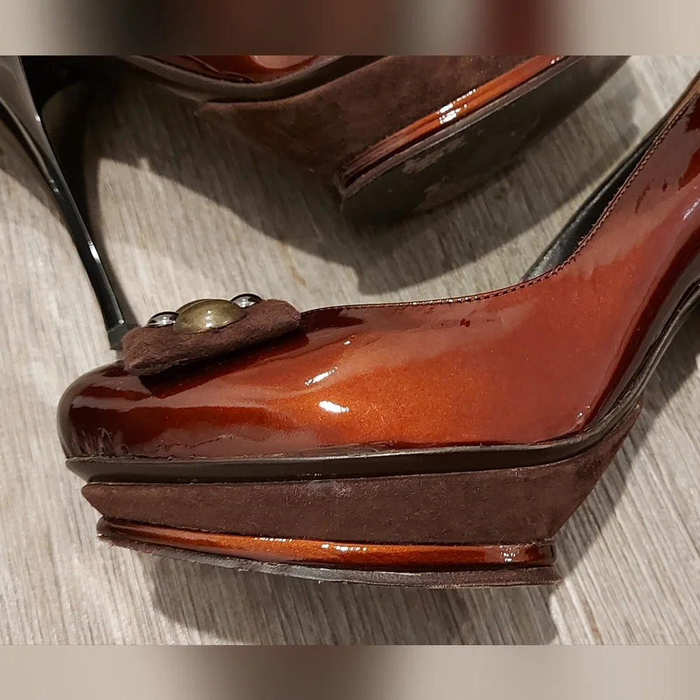 Italian Patent Leather Burgundy Pumps Heels Shoes Leather Lining